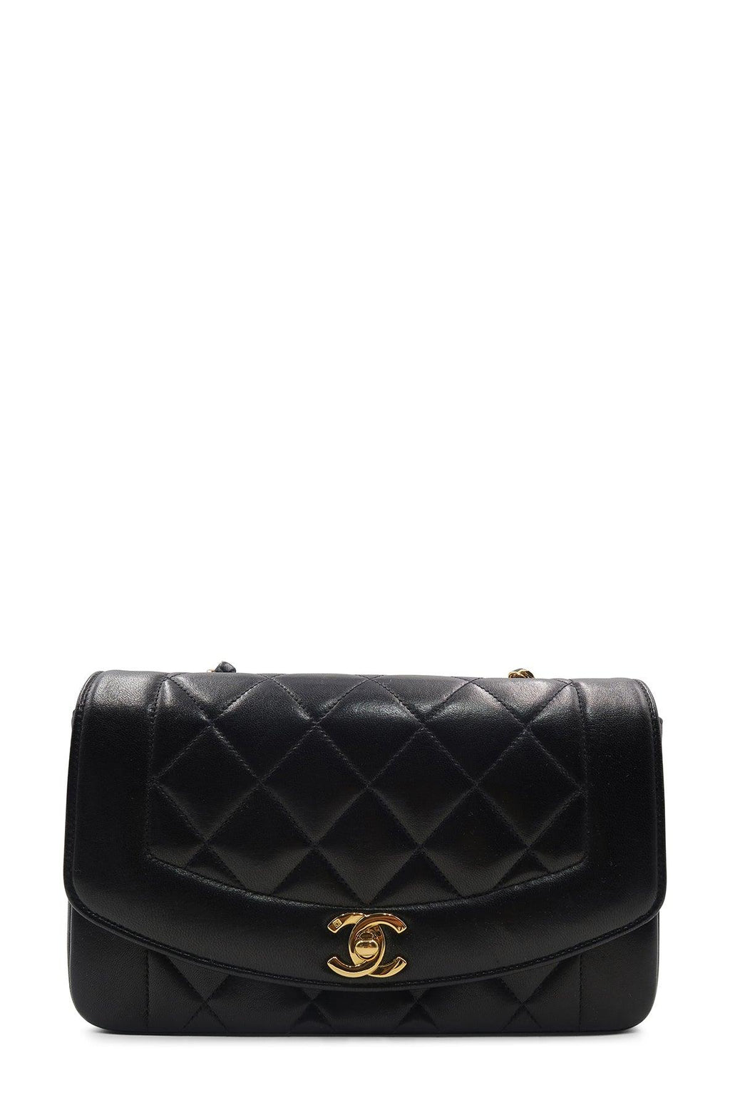Vintage Quilted Lambskin Small Diana Flap with Gold Hardware Black