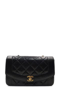 Vintage Quilted Lambskin Small Diana Flap with Gold Hardware Black