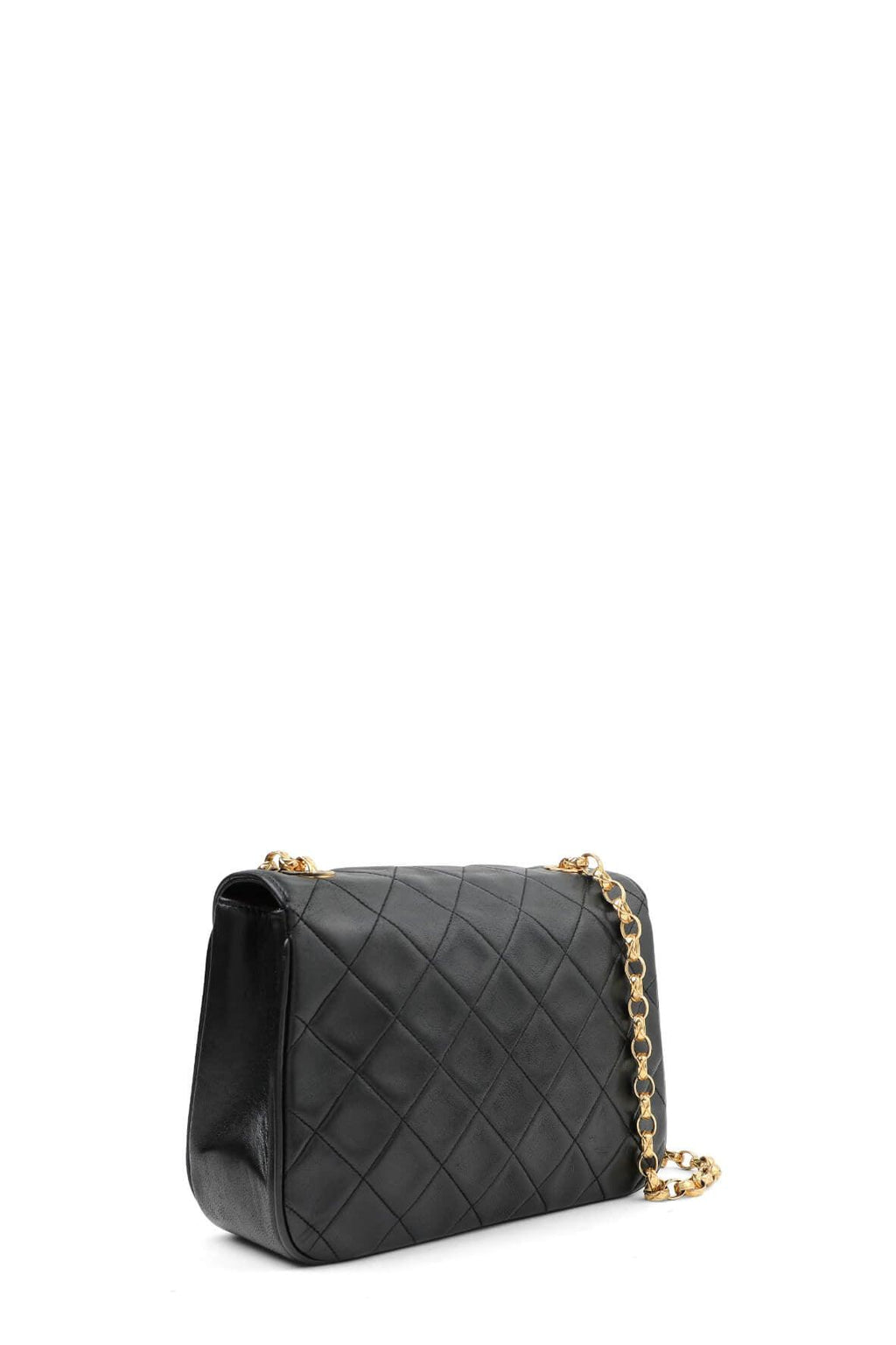 Vintage Quilted Lambskin Square Flap Bag Black