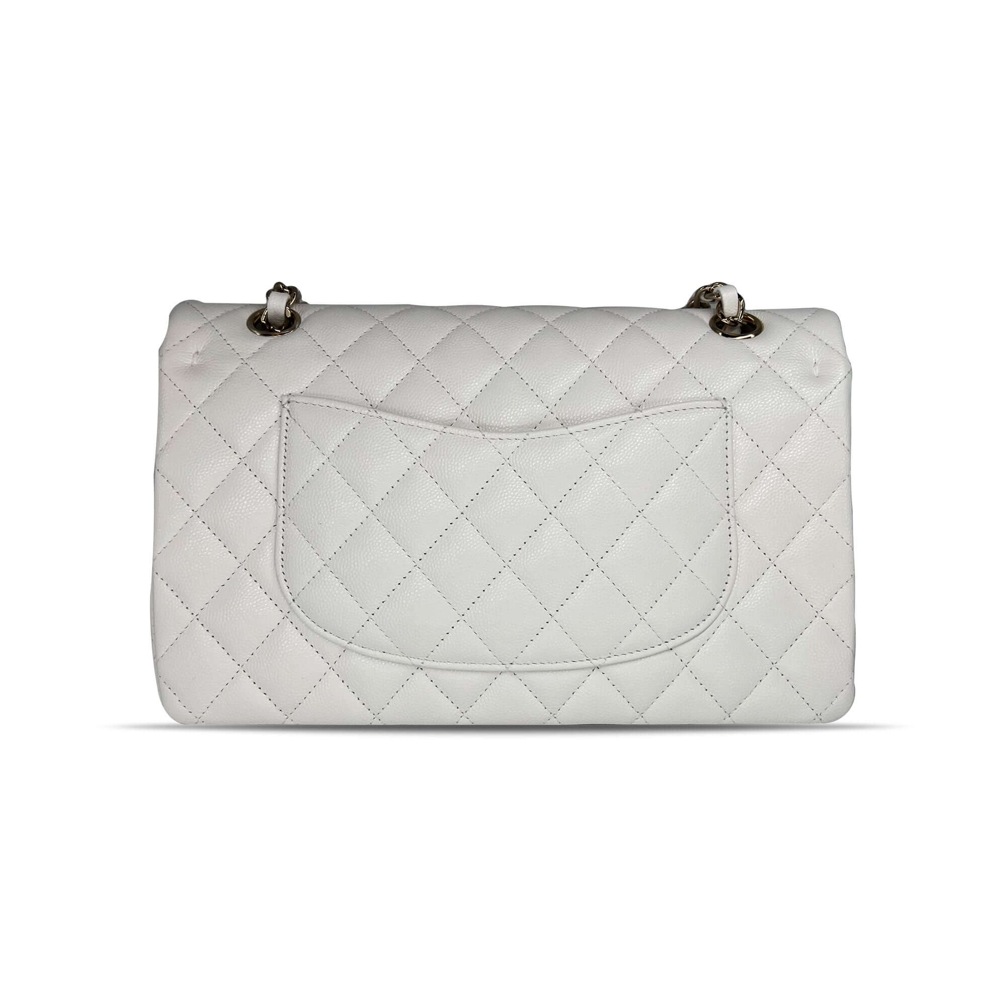 Pre owned Chanel optic white caviar leather double flap closure designer bag