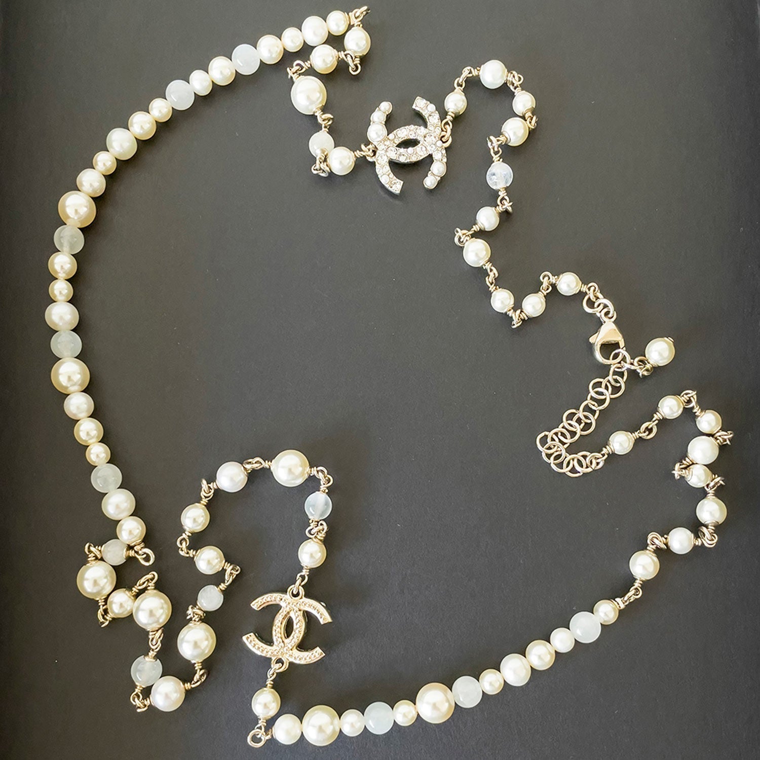 Chanel White Pearl Long Necklace