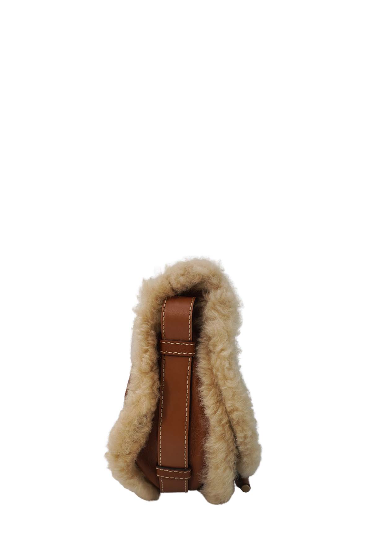 Small Marcie Shearling Bag Brown