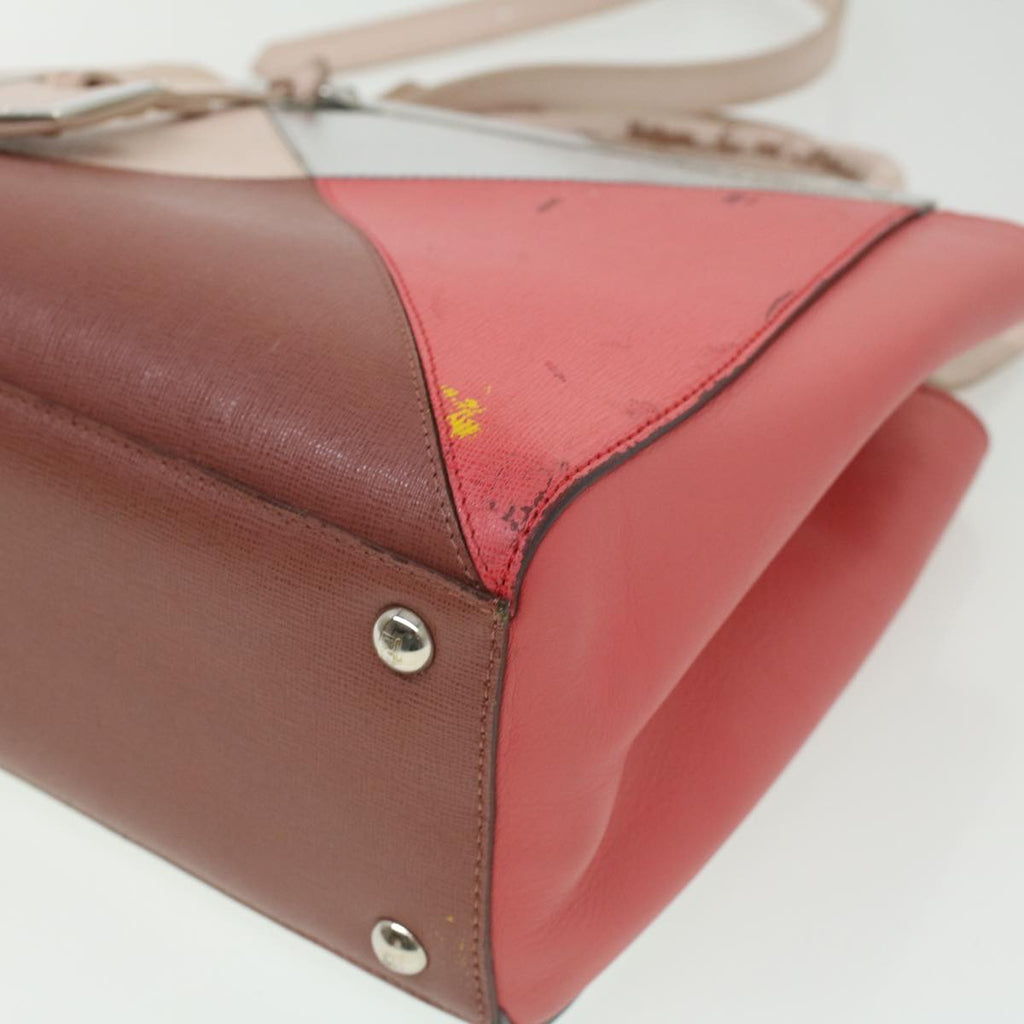 FENDI Hand Bag Leather Pink Silver beige cl260