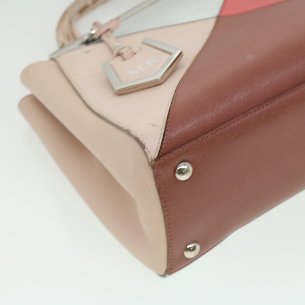 FENDI Hand Bag Leather Pink Silver beige cl260