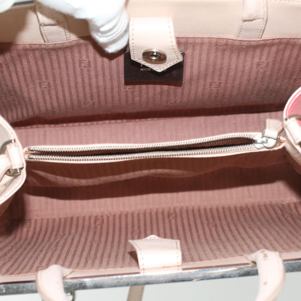 FENDI Hand Bag Leather Pink Silver beige cl260
