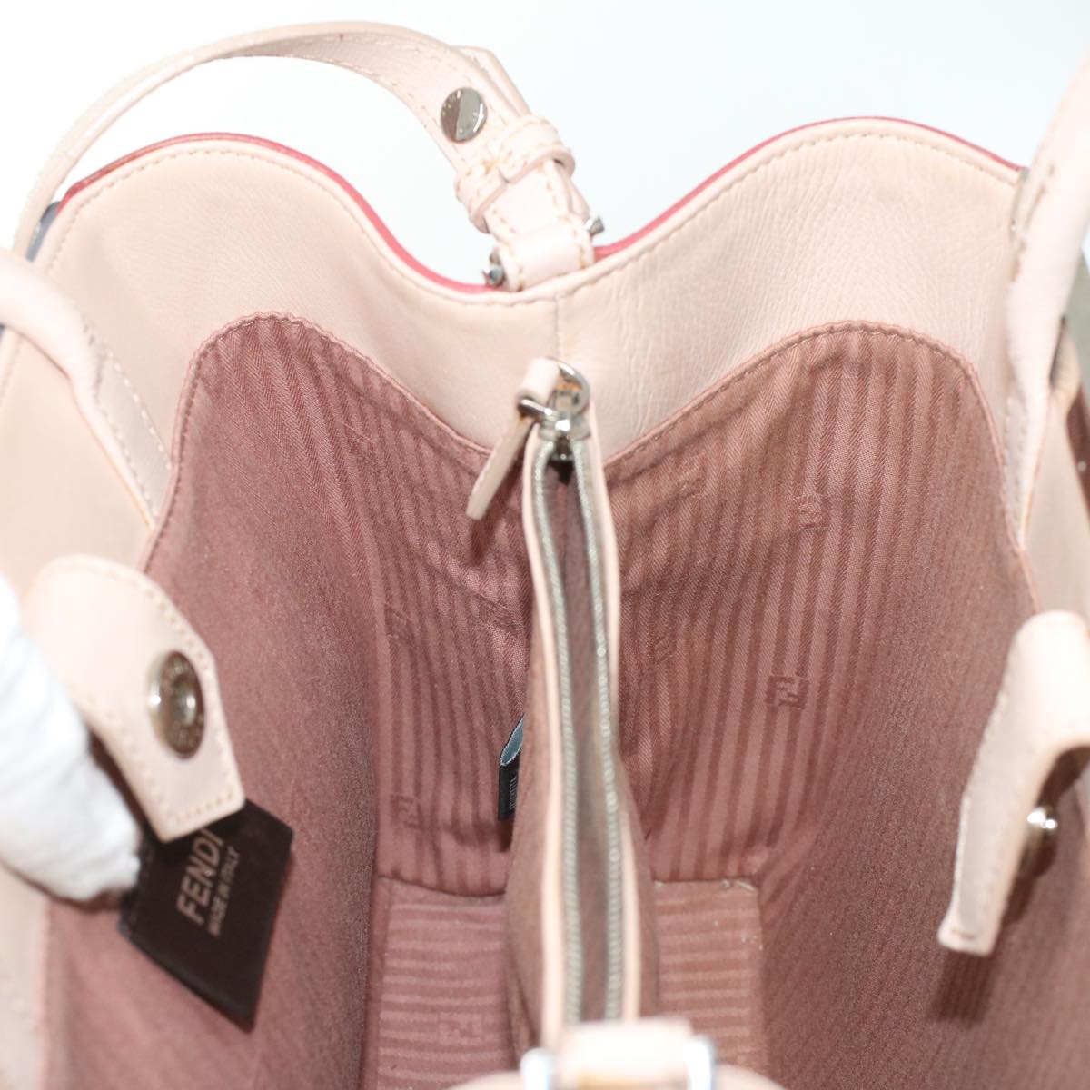 FENDI Hand Bag Leather Pink Silver beige cl260