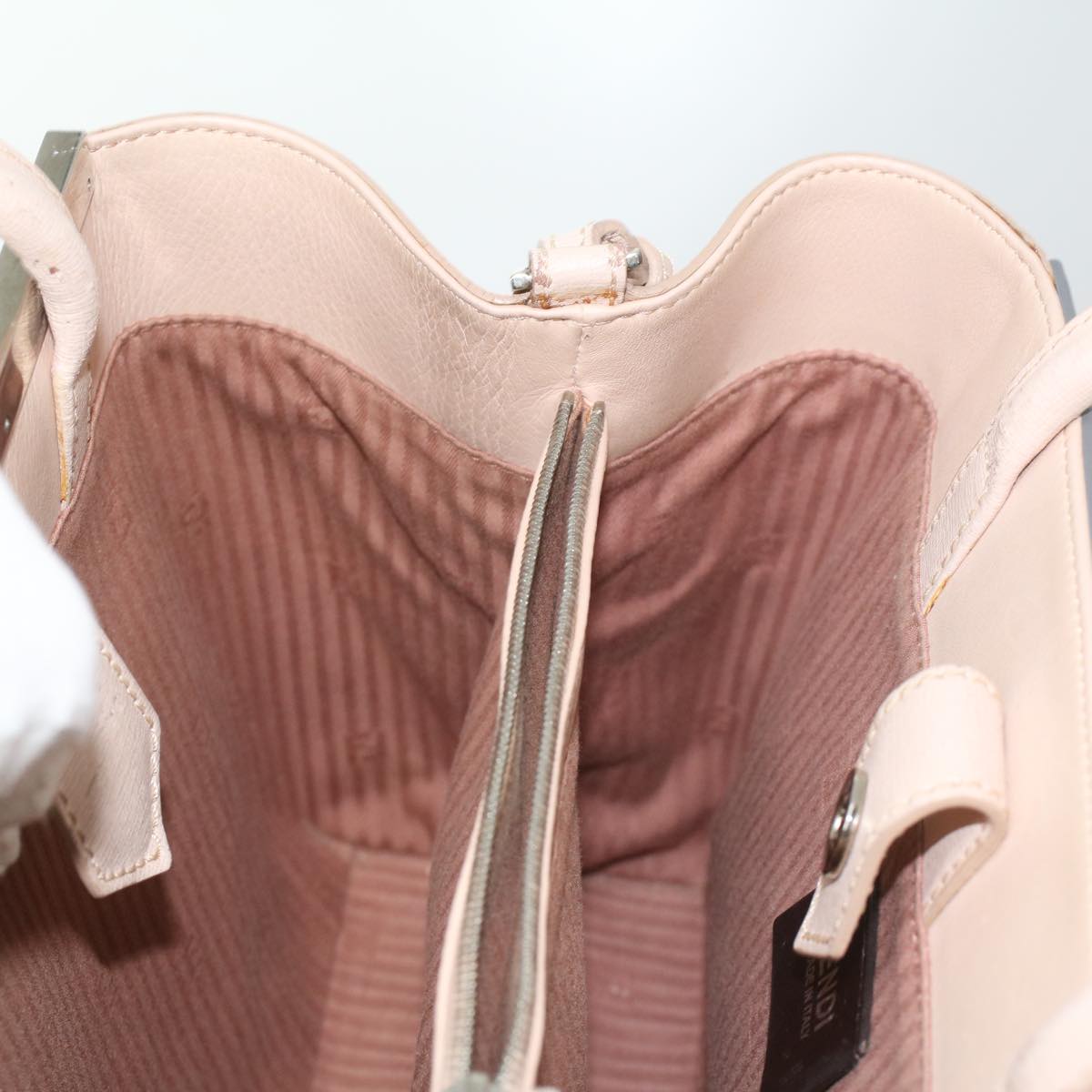 FENDI Hand Bag Leather Pink Silver beige cl260