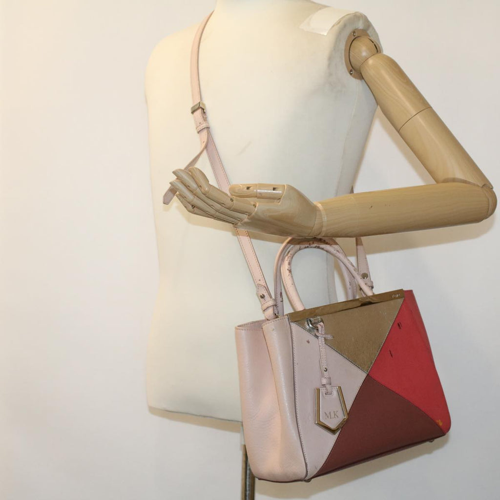 FENDI Hand Bag Leather Pink Silver beige cl260