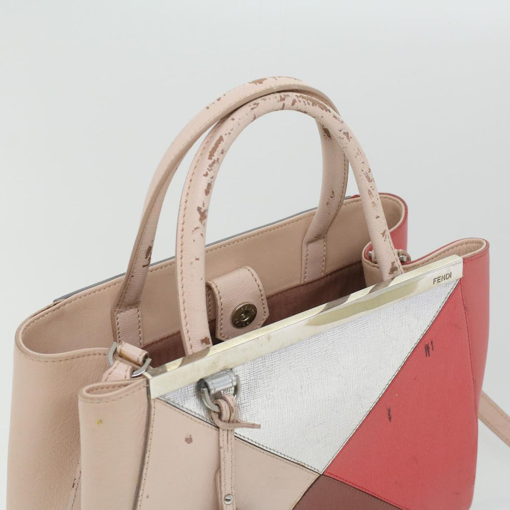FENDI Hand Bag Leather Pink Silver beige cl260