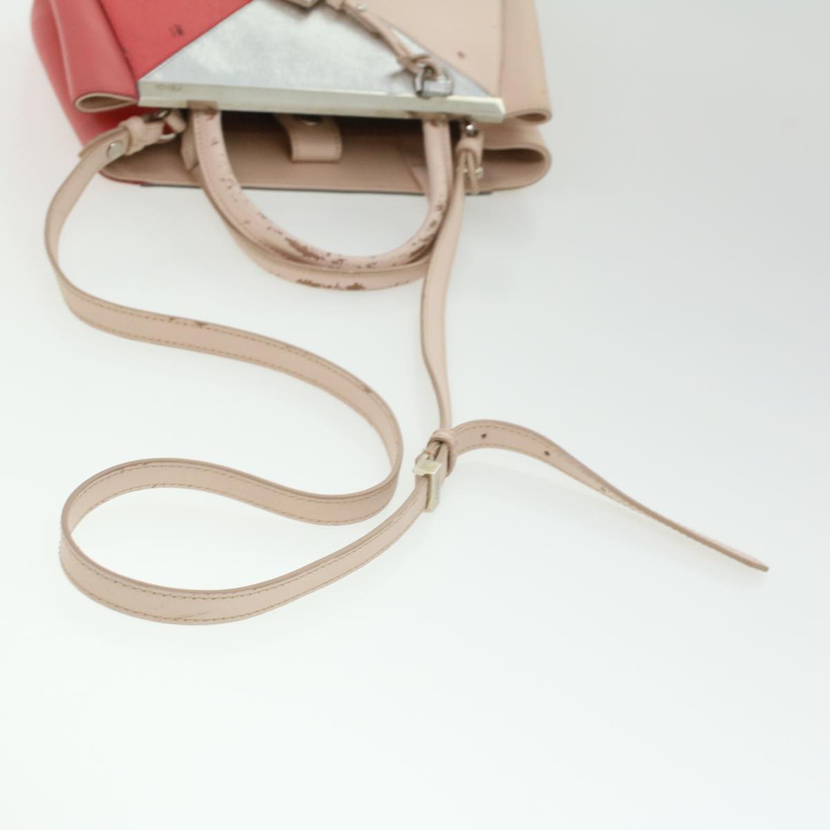 FENDI Hand Bag Leather Pink Silver beige cl260
