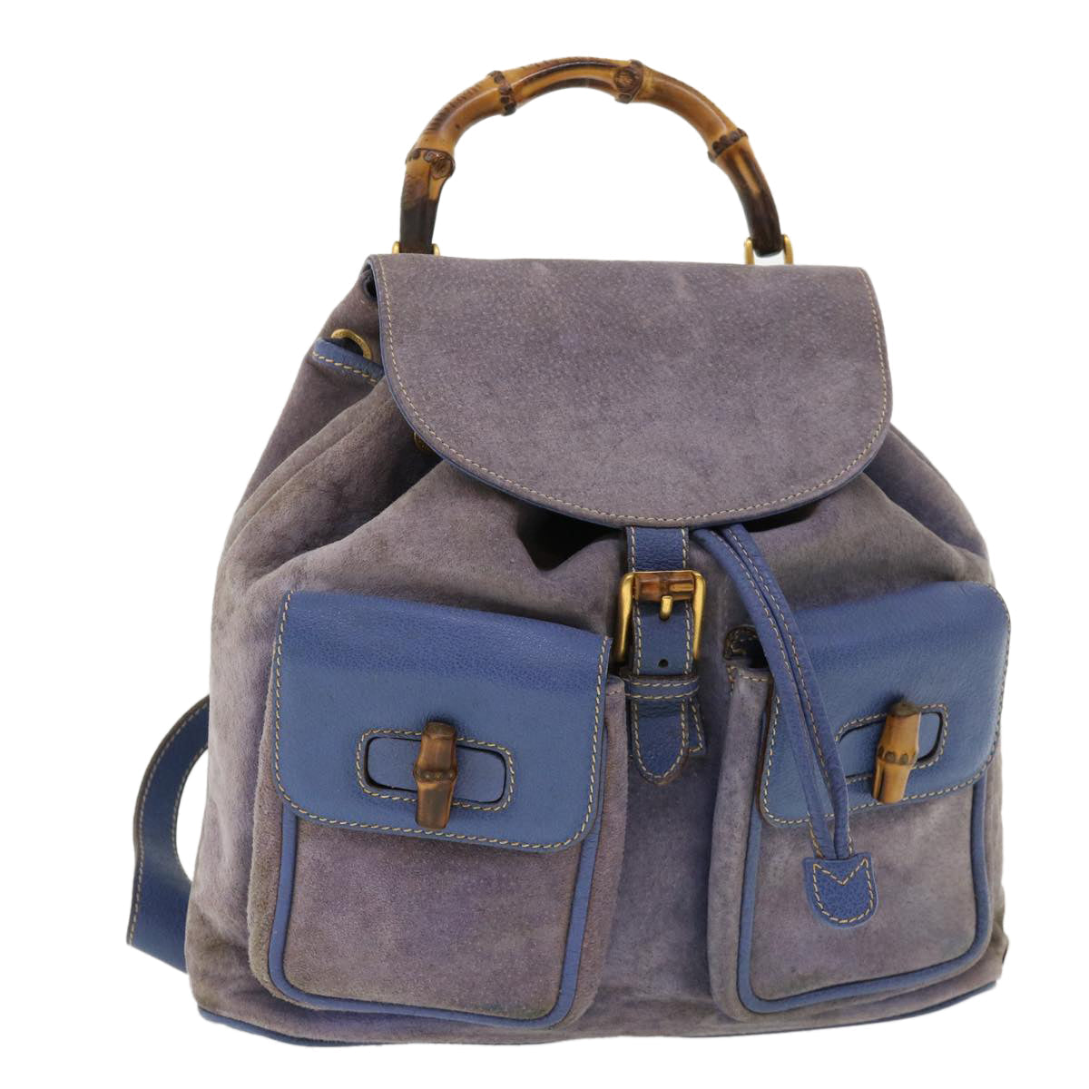 GUCCI Backpack Suede Leather Blue cl359