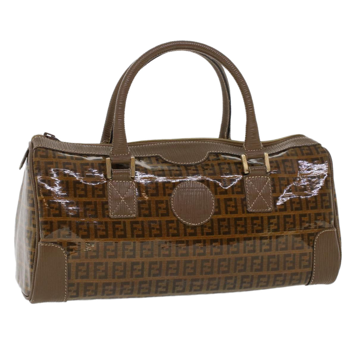 FENDI Zucchino Canvas Hand Bag Enamel Brown cl569