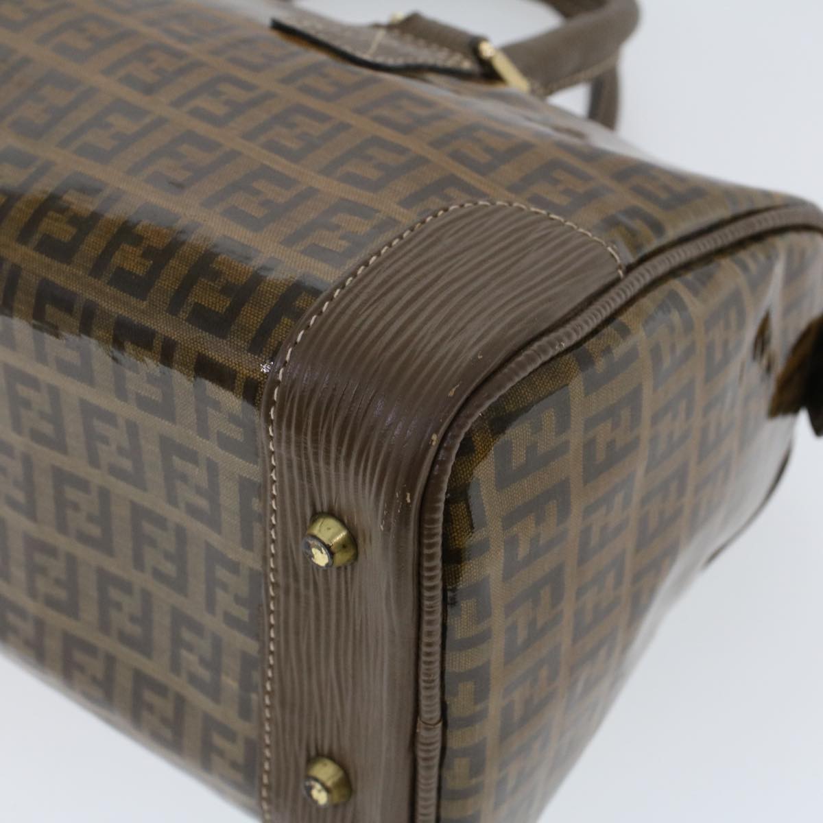 FENDI Zucchino Canvas Hand Bag Enamel Brown cl569