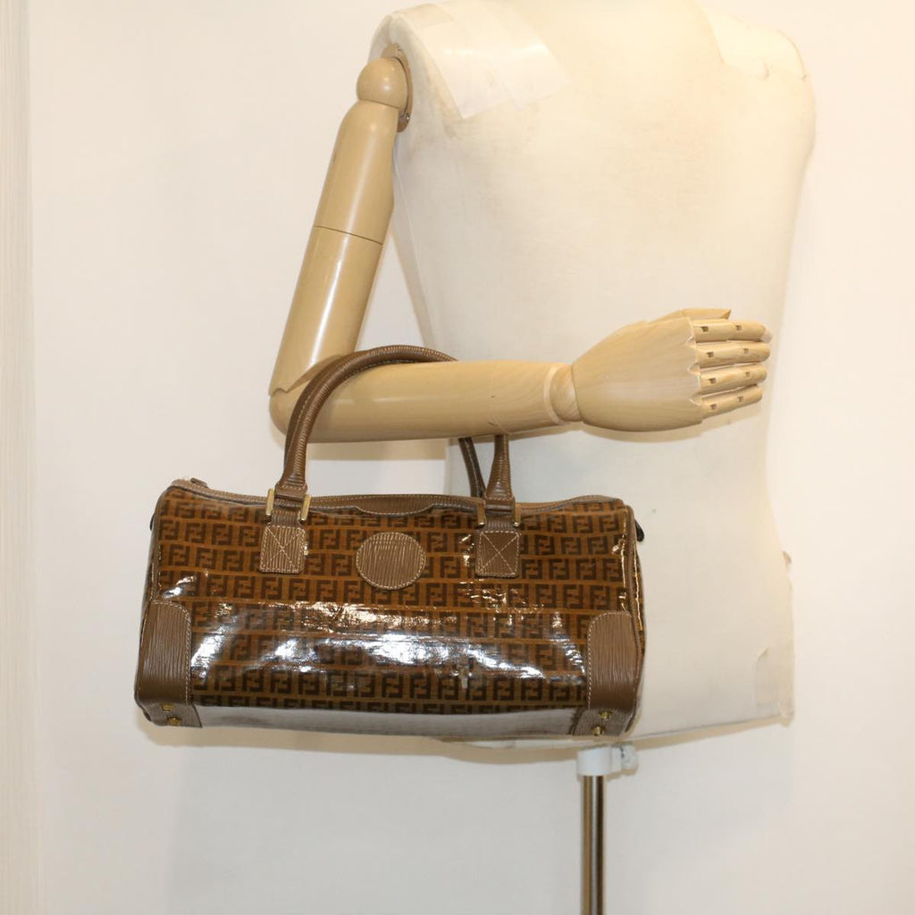 FENDI Zucchino Canvas Hand Bag Enamel Brown cl569