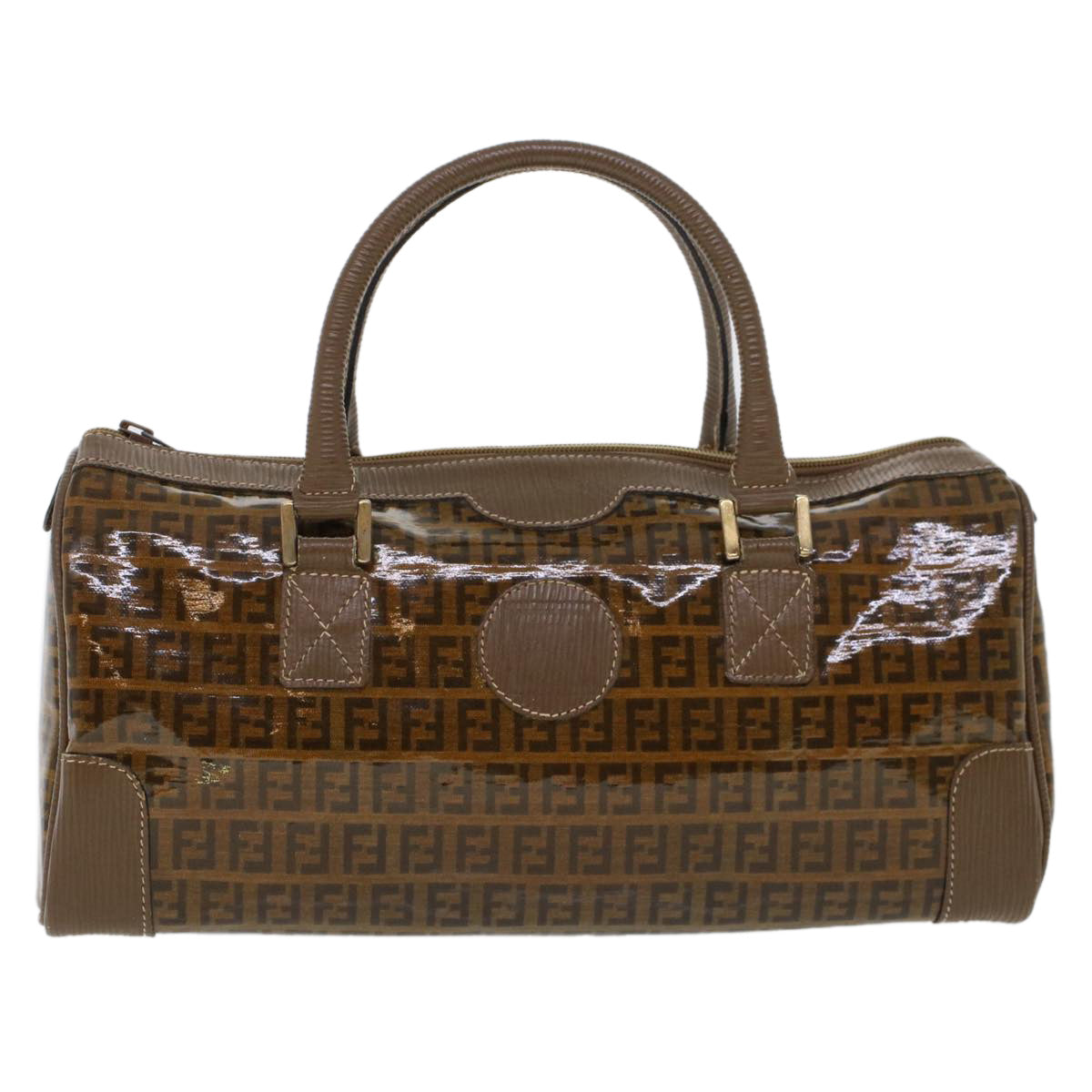 FENDI Zucchino Canvas Hand Bag Enamel Brown cl569