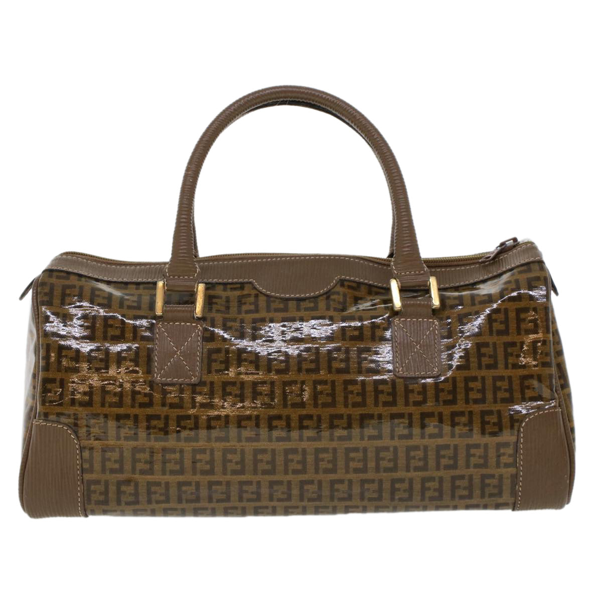 FENDI Zucchino Canvas Hand Bag Enamel Brown cl569