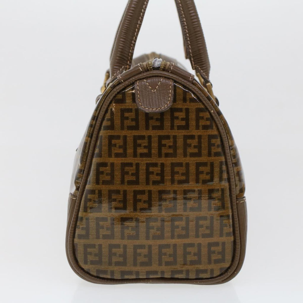 FENDI Zucchino Canvas Hand Bag Enamel Brown cl569