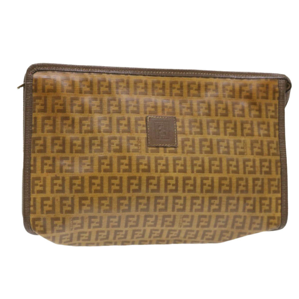 FENDI Zucchino Canvas Clutch Bag Brown cl640