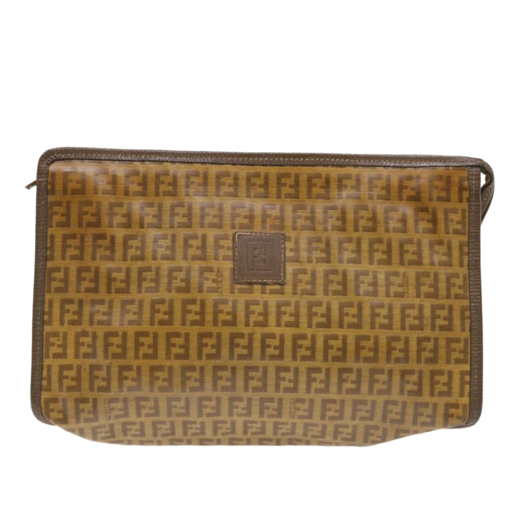 FENDI Zucchino Canvas Clutch Bag Brown cl640