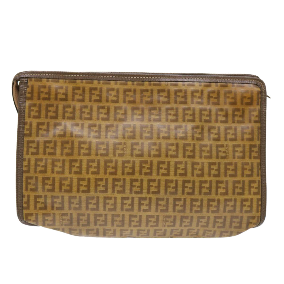 FENDI Zucchino Canvas Clutch Bag Brown cl640