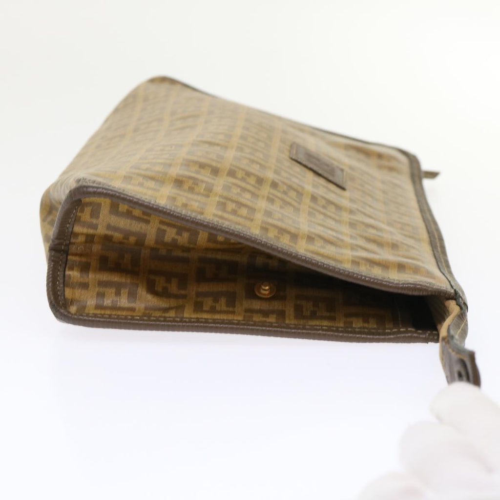 FENDI Zucchino Canvas Clutch Bag Brown cl640