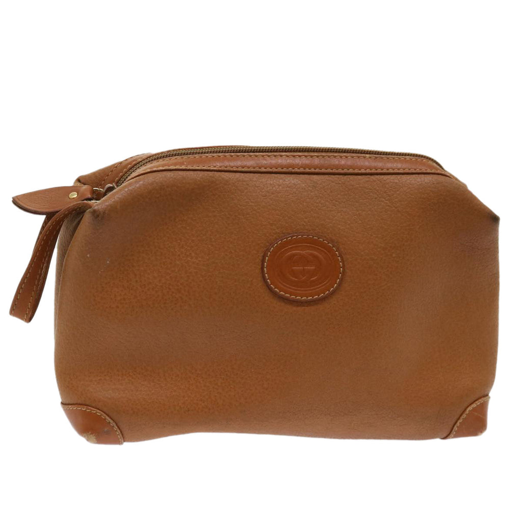 GUCCI Clutch Bag Leather Brown cl659