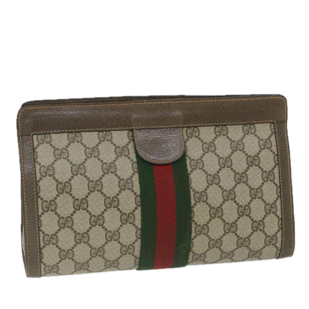 GUCCI GG Supreme Web Sherry Line Clutch Bag Beige Red Green 89 01 002 cl792