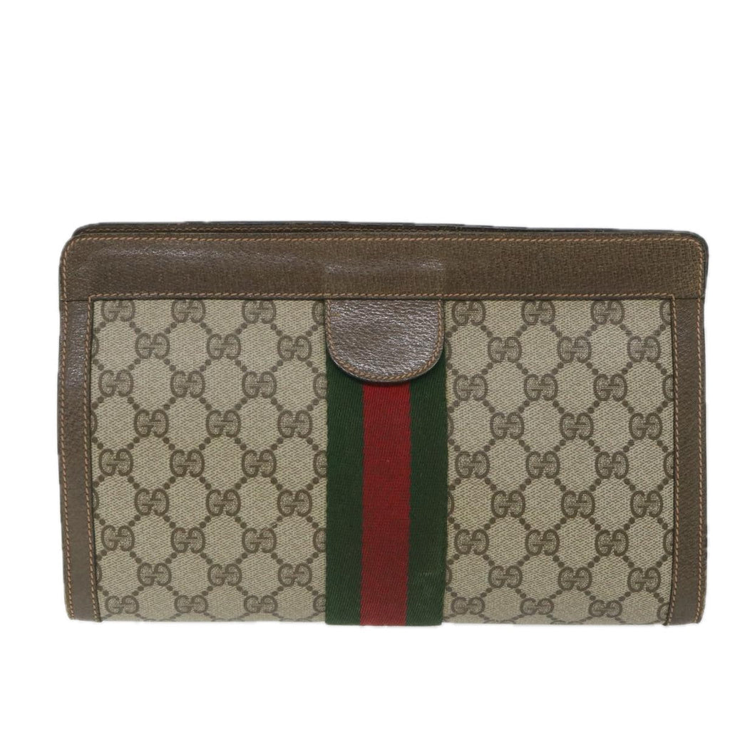 GUCCI GG Supreme Web Sherry Line Clutch Bag Beige Red Green 89 01 002 cl792
