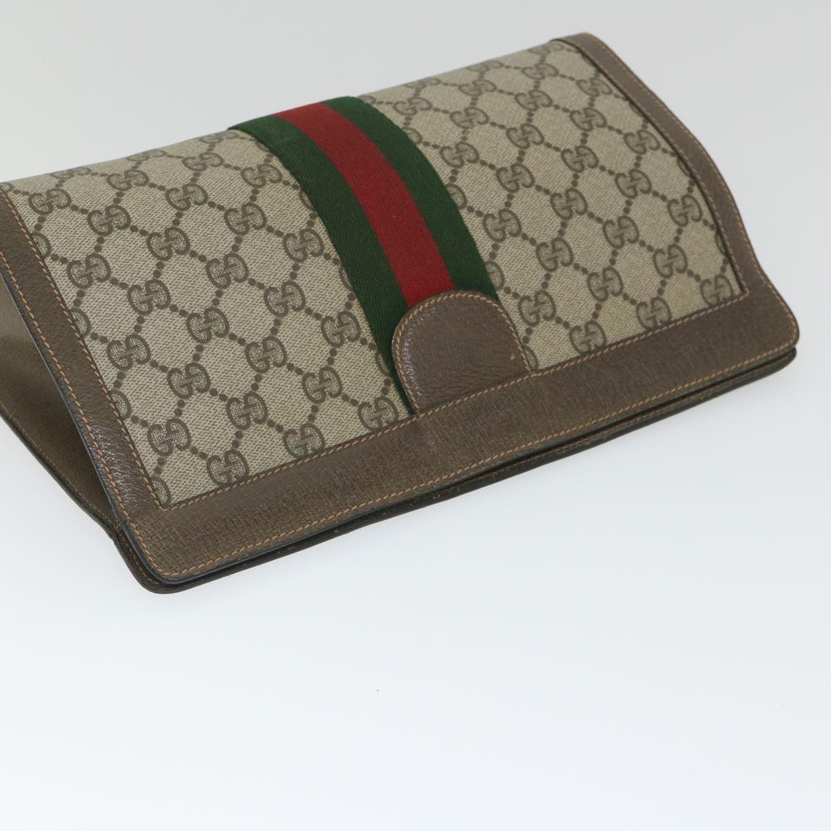 GUCCI GG Supreme Web Sherry Line Clutch Bag Beige Red Green 89 01 002 cl792