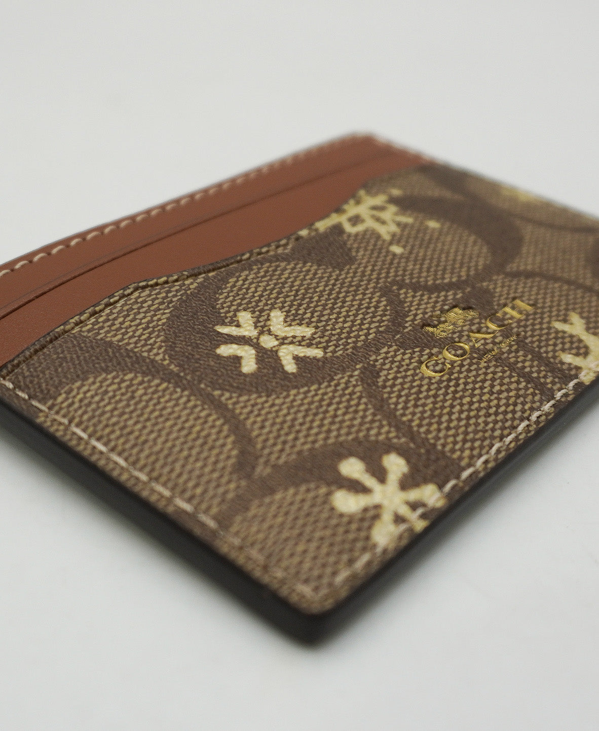 Card Case Signature Canvas Snowflake Print Tan, Multicolor