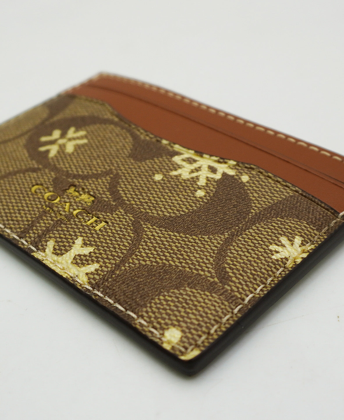 Card Case Signature Canvas Snowflake Print Tan, Multicolor