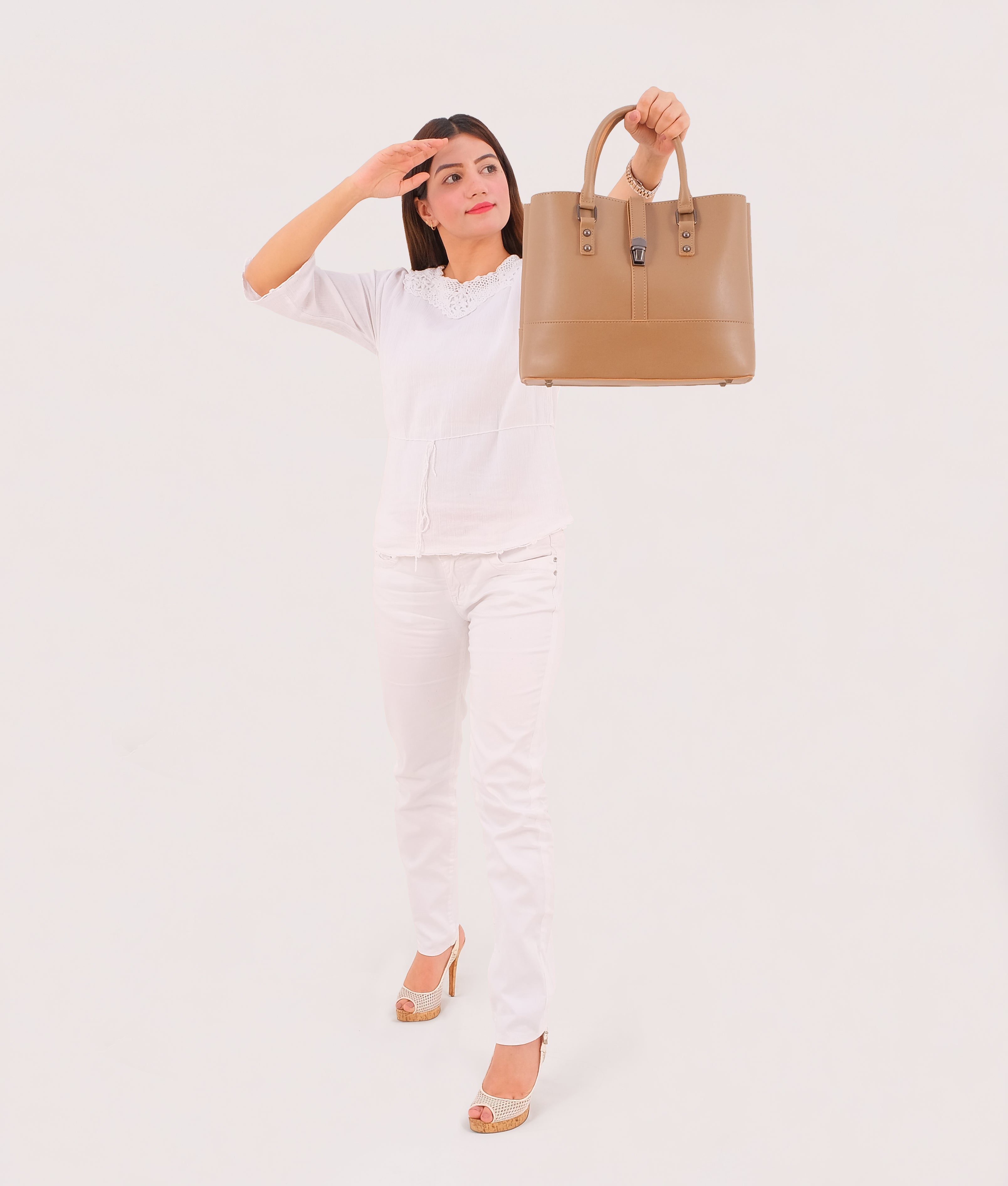 Coffee multi-compartment shoulder bag