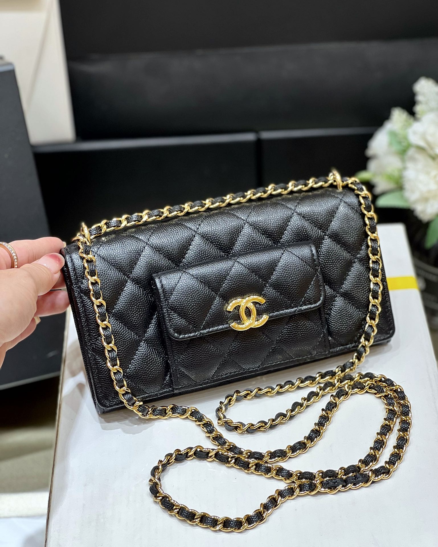 CHLSmall Coin Pocket WOC Shoulder Bag Black For Women Bags 7.9in/20cm