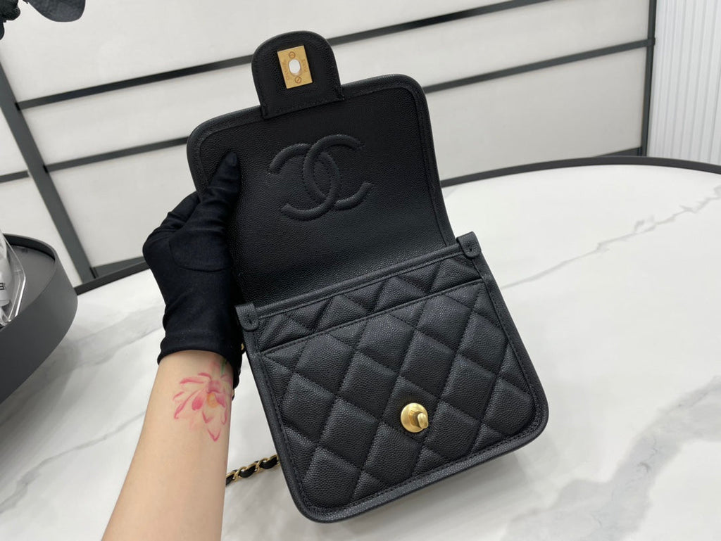 CHL 22K Flap Bag Black For Women, Women’s Bags 8.1in/20.5cm