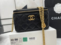 CHLSmall Vanity Case Black With Gold Zipper For Women, Women’s Bags 5.9in/15cm