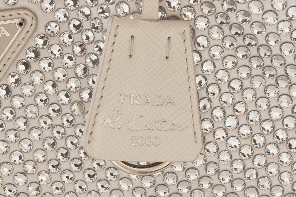 Prada White 2021 Crystal Re-edition 2000 Mini  Handbag