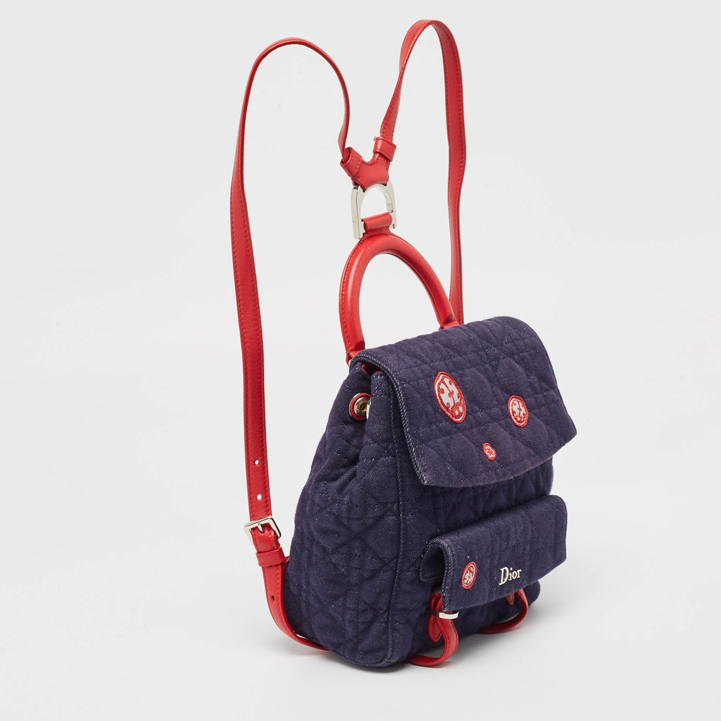 Dior Blue/red Cannage Denim Small Stardust Backpack