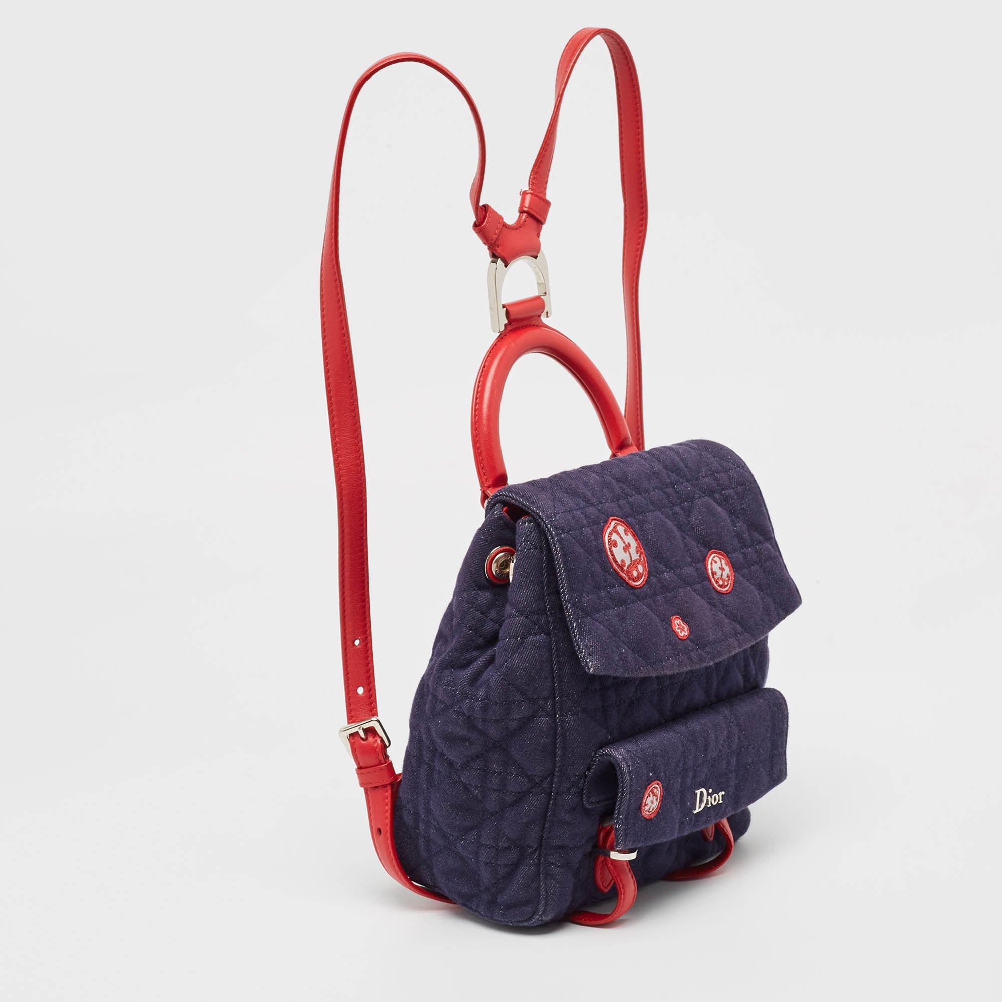 Dior Blue/red Cannage Denim Small Stardust Backpack