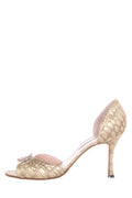 Manolo Blahnik Gold Embellished Peep Toe Heels SZ 39.5
