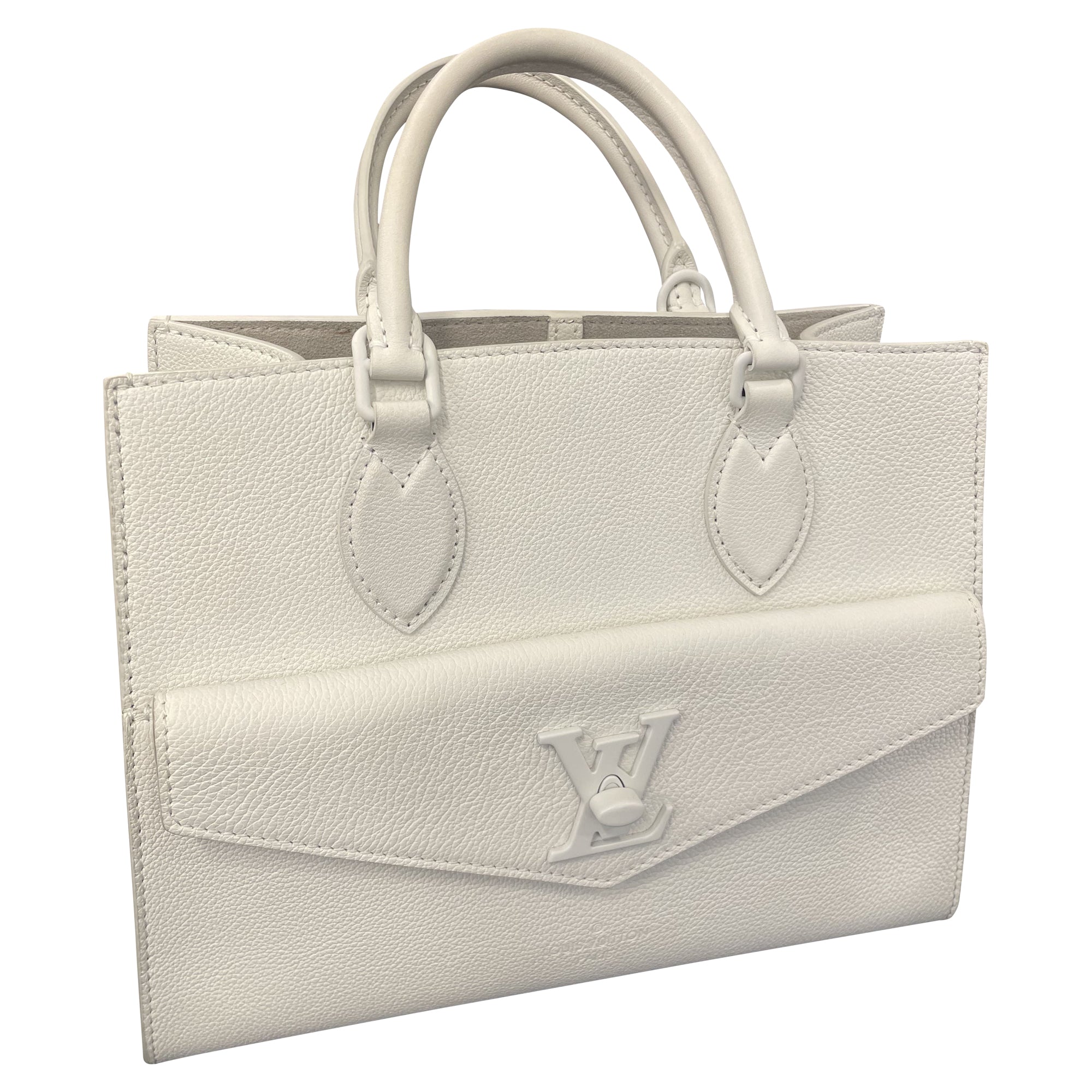 Louis Vuitton White Leather Monochrome Lockme Tote PM