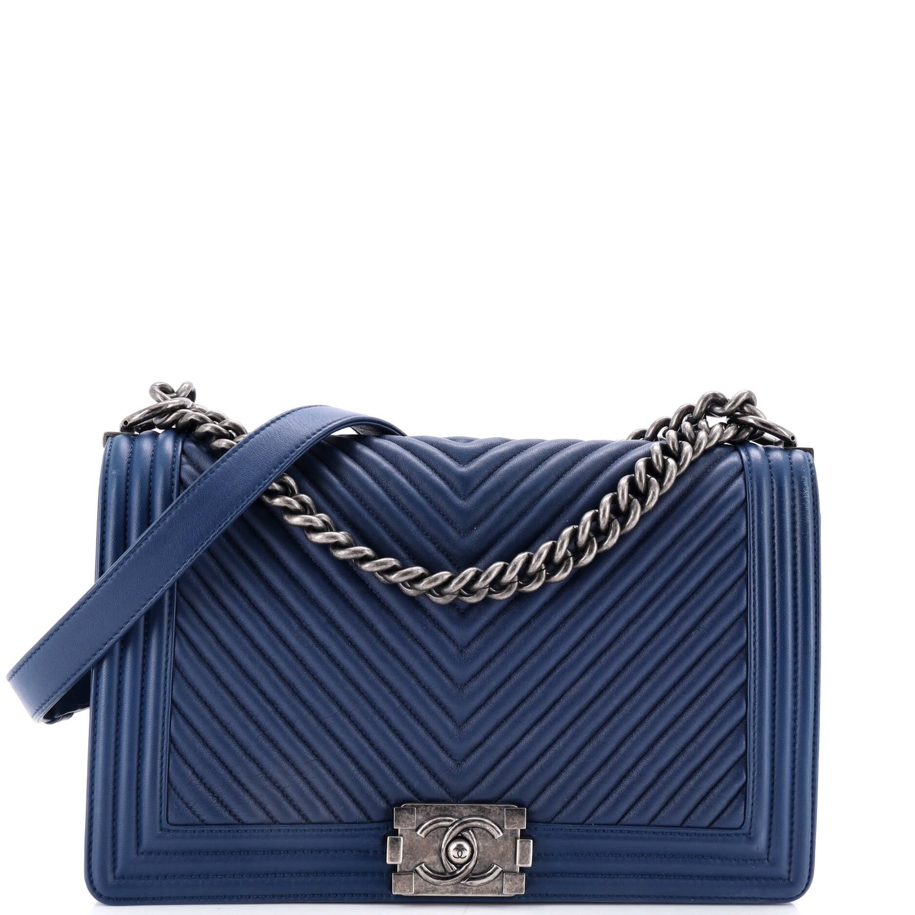 CHANEL Boy Flap Bag Chevron Wrinkled Lambskin New Medium