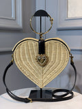 GLAMI Devotion Crystal Heart Wicker Top Handle Bag Beige For Women 10in/26cm GLAMI
