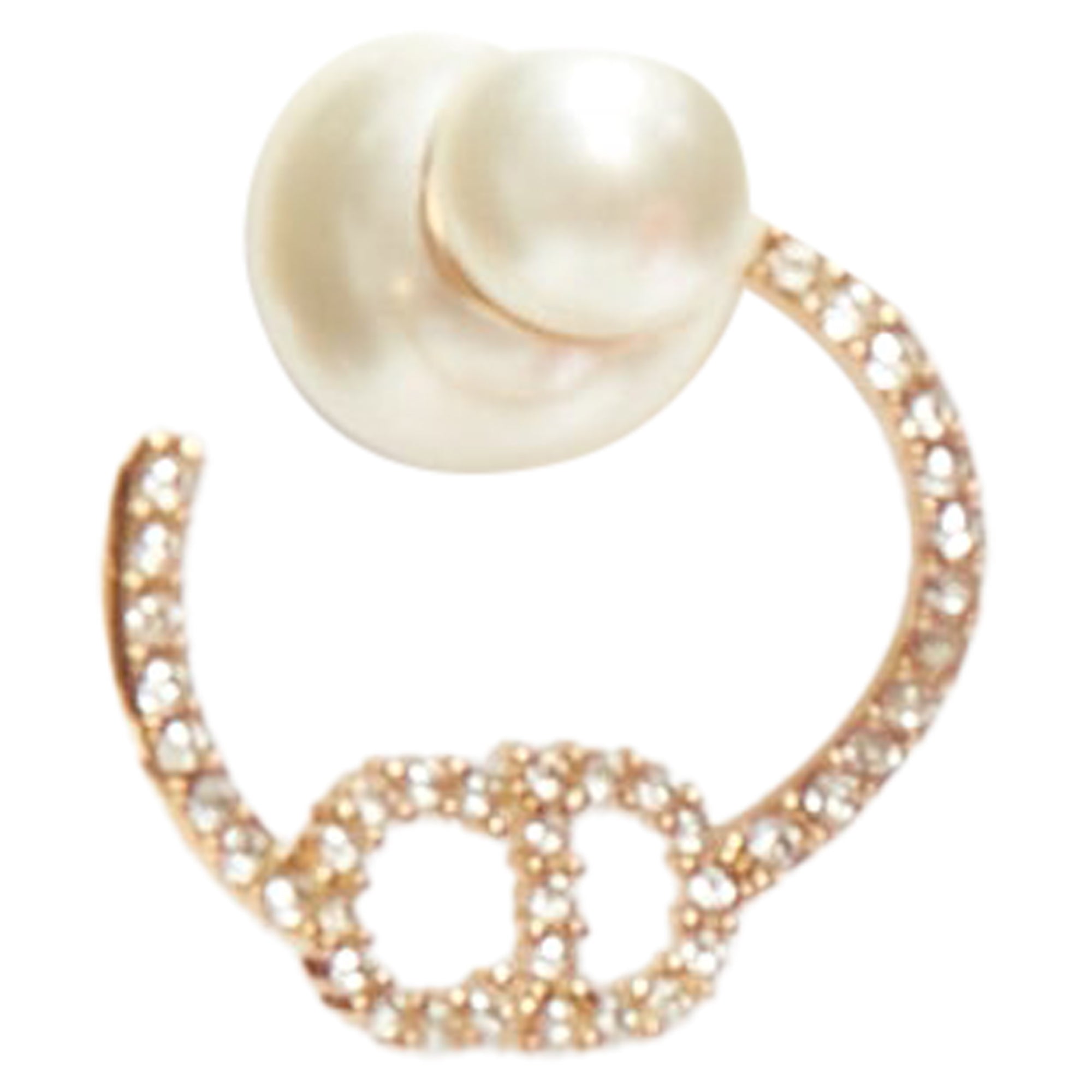 Dior Tribales Gold Metal Crystal Pave CD Orbital Faux Pearl Pin Earrings