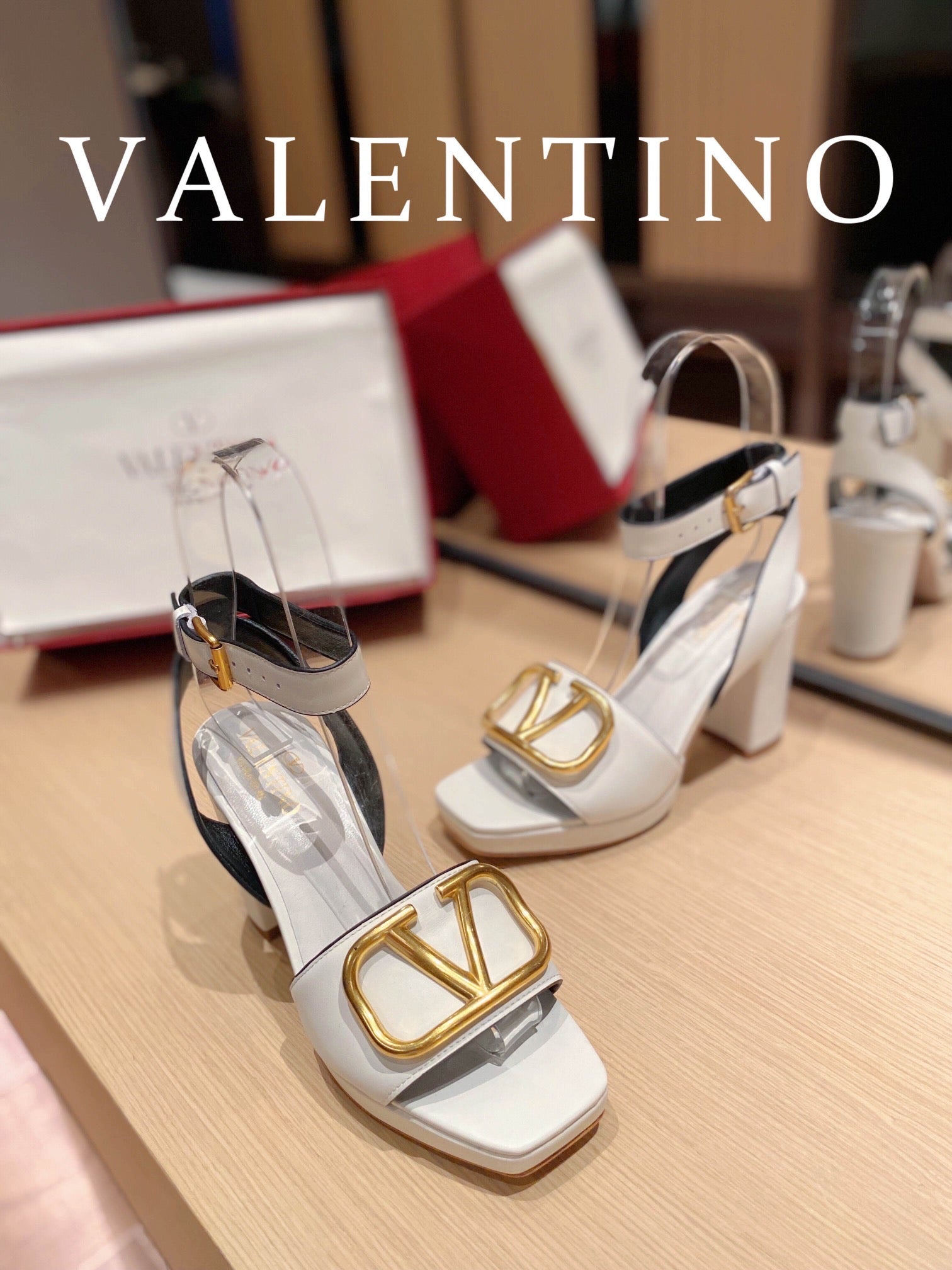 Valentino Garavani Strap Heeled Sandals With V Logo Signature EmbellisGLAMIent White For Women