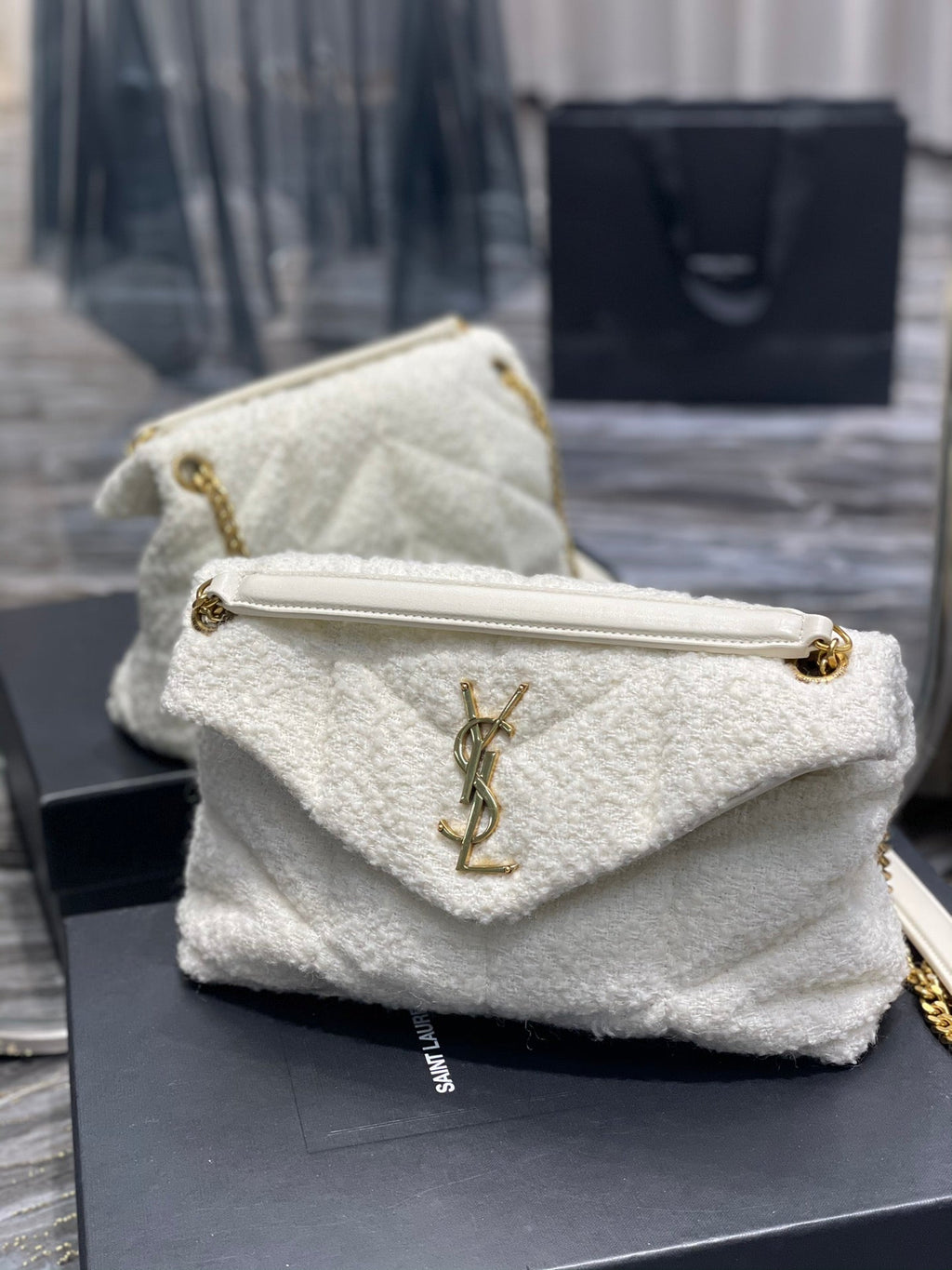 GLAMI Puffer Small Chain Bag White For Women, Women’s Bags 11.4in/29cm YSLÃ¢â‚¬Å½