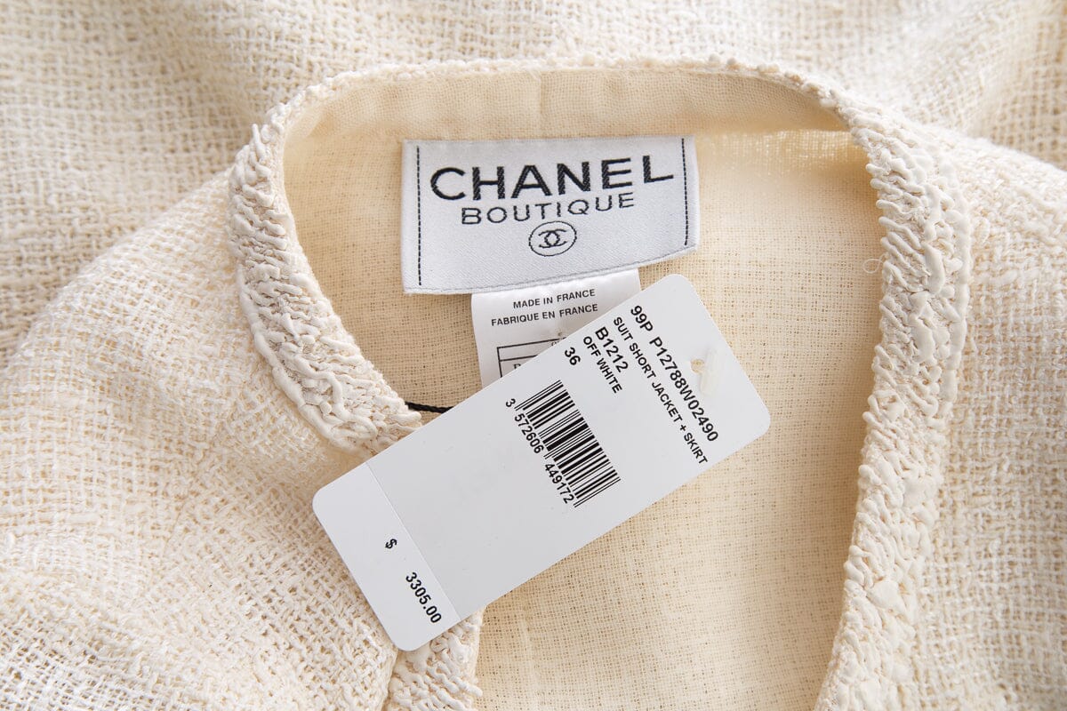 Chanel Cream Woven Short Sleeve Blouse SZ 36 NWT