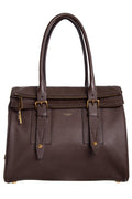 Belstaff Brown Grained Leather Dual Fold Zipper Top Handle Bag