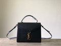 YSSL Cassandra Medium Top Handle Bag In Grain De Poudre Embossed Black For Women 9.6in/25cm 623931BOW0W1000
