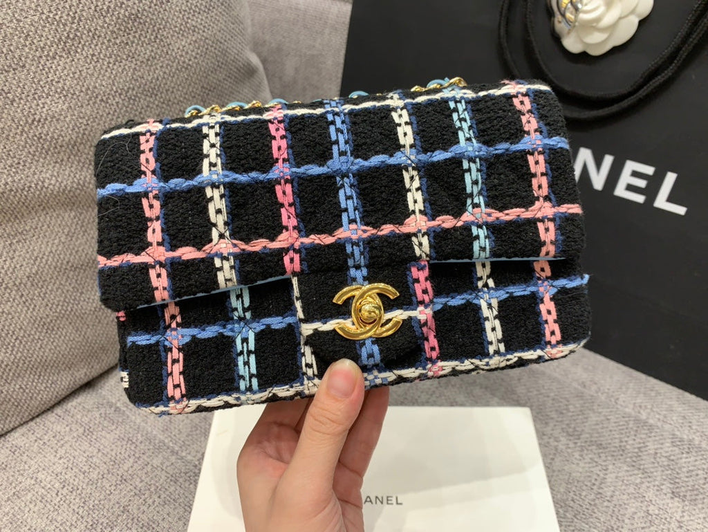 CHLNavy Sparkle Tweed Classic Mini Rectangular GlamIap Bag For Women 20cm/7.5in