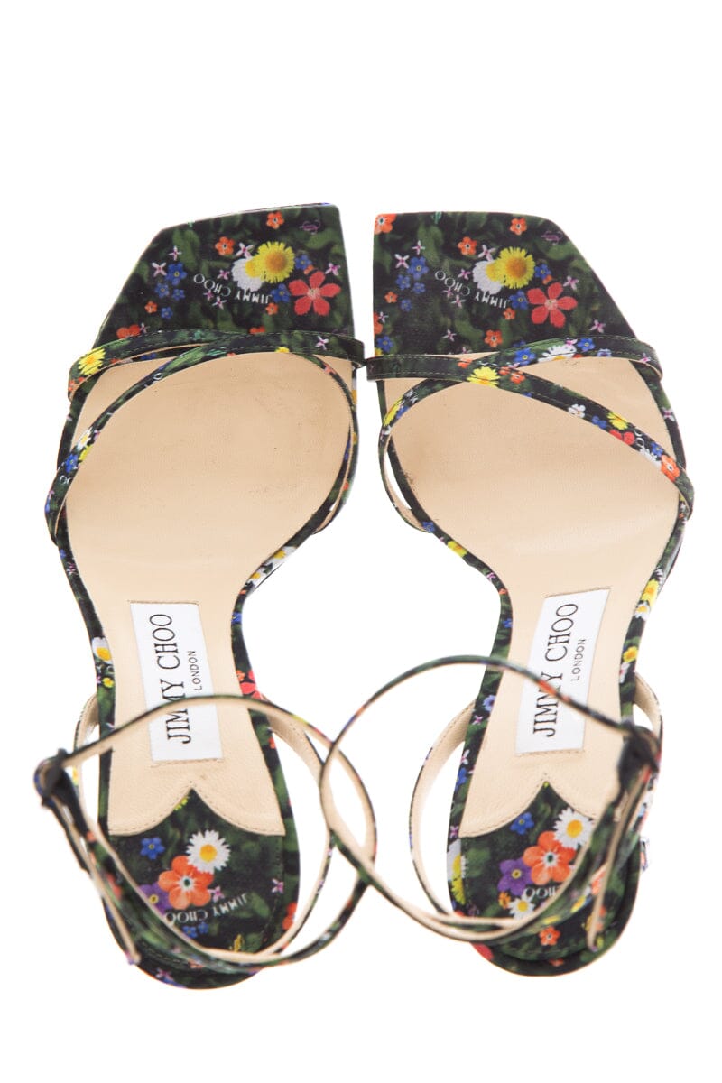 Jimmy Choo Metz Green Floral Print Sandals SZ 36